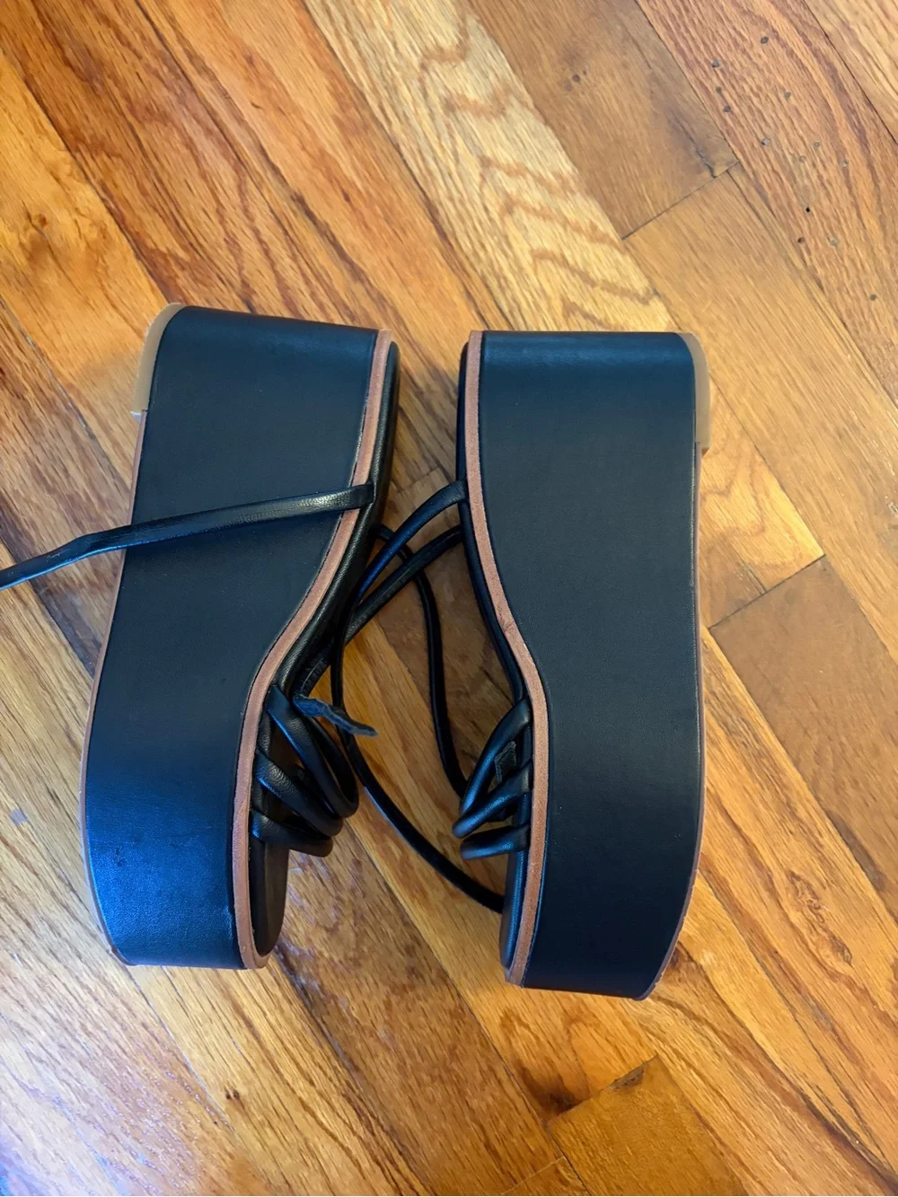 Vince Camuto Black Strappy Slide Sandals with Brown Trim
